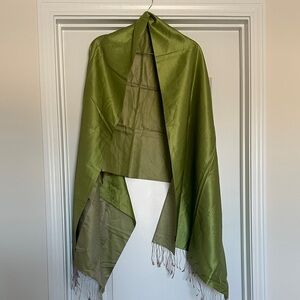 100% Silk Green Shawl with Fringe